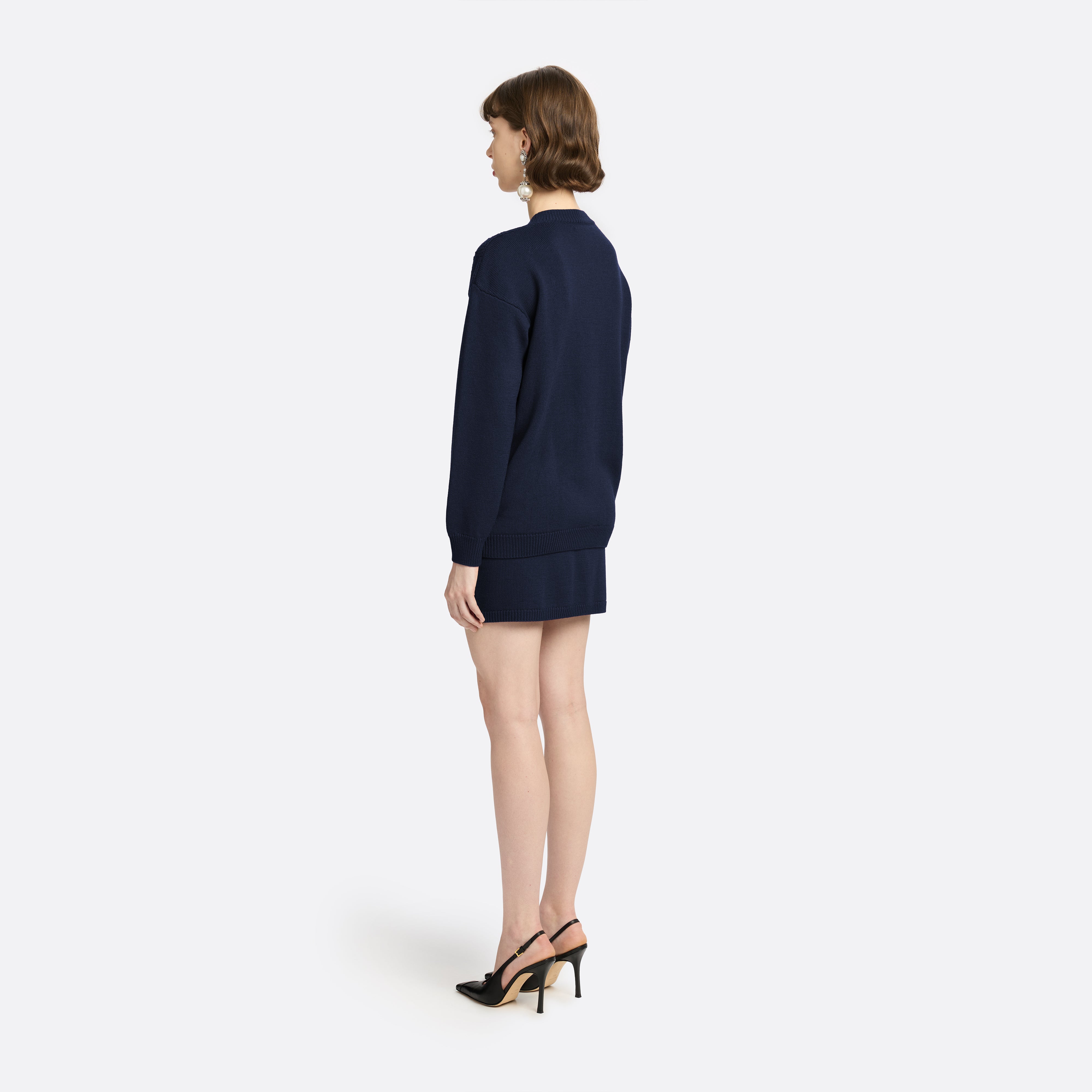 Alessandra Rich Knitwear cardigan dentelle laine mérinos bleu 36-46