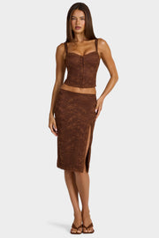 Oh Polly Ana jupe midi dentelle marron taille basse