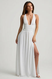 Oh Polly Dresses Robe Pryana Blanche Maxi Plongeante