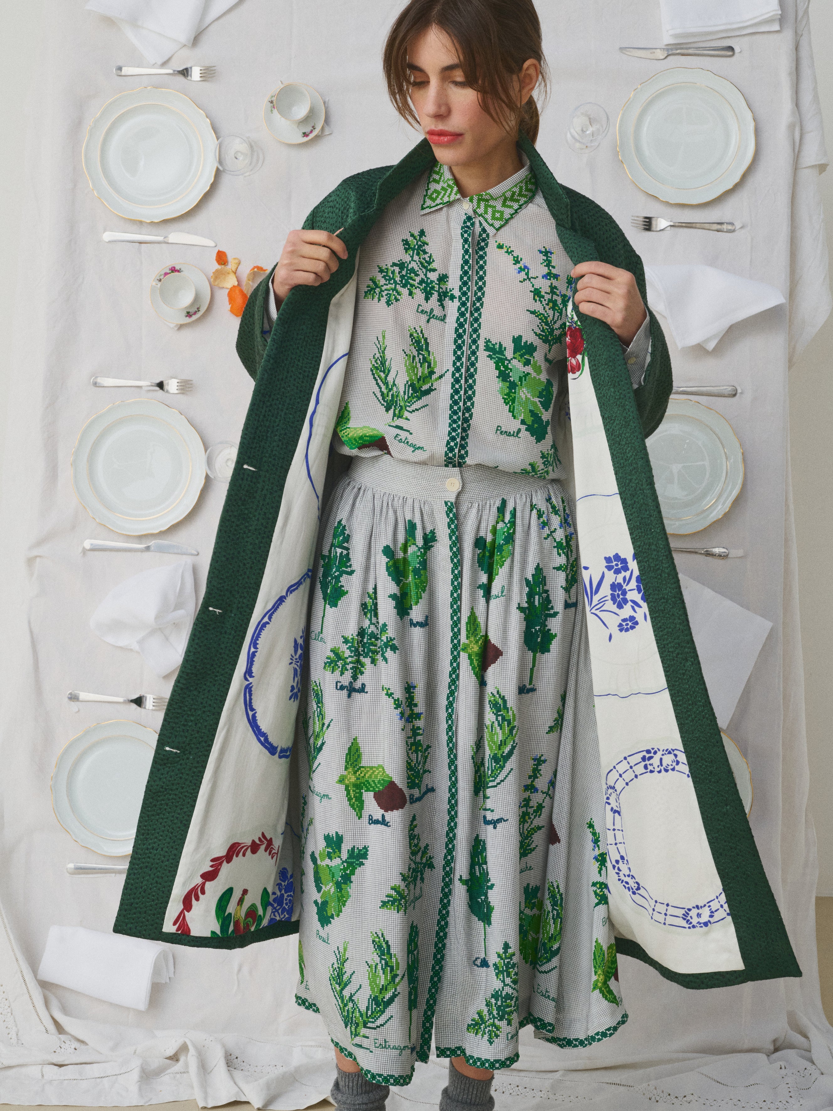 MII À Table Doniv manteau soie vert bouteille S-M
