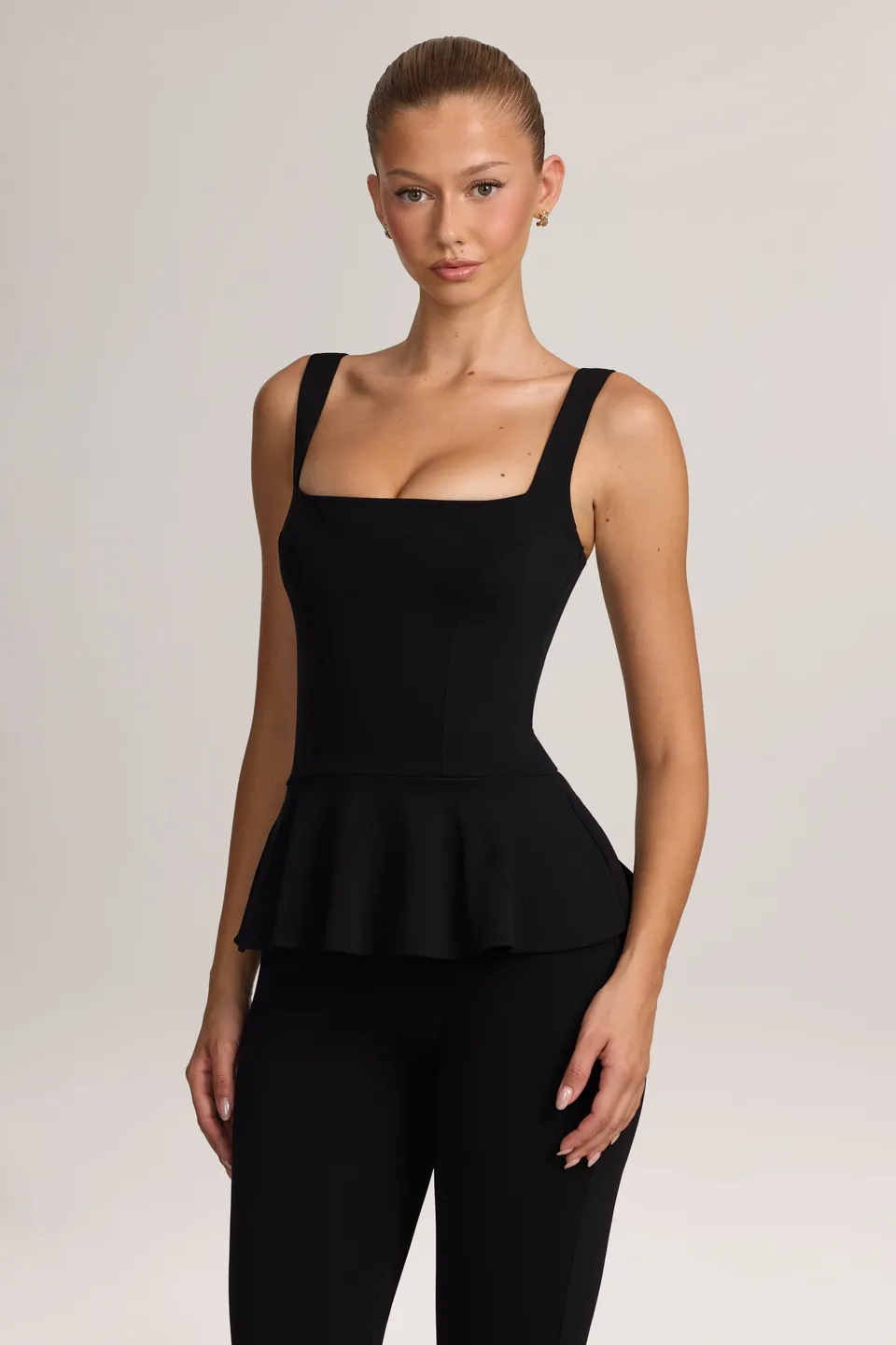 Oh Polly Haut Peplum Noir Ponte - Col Carré
