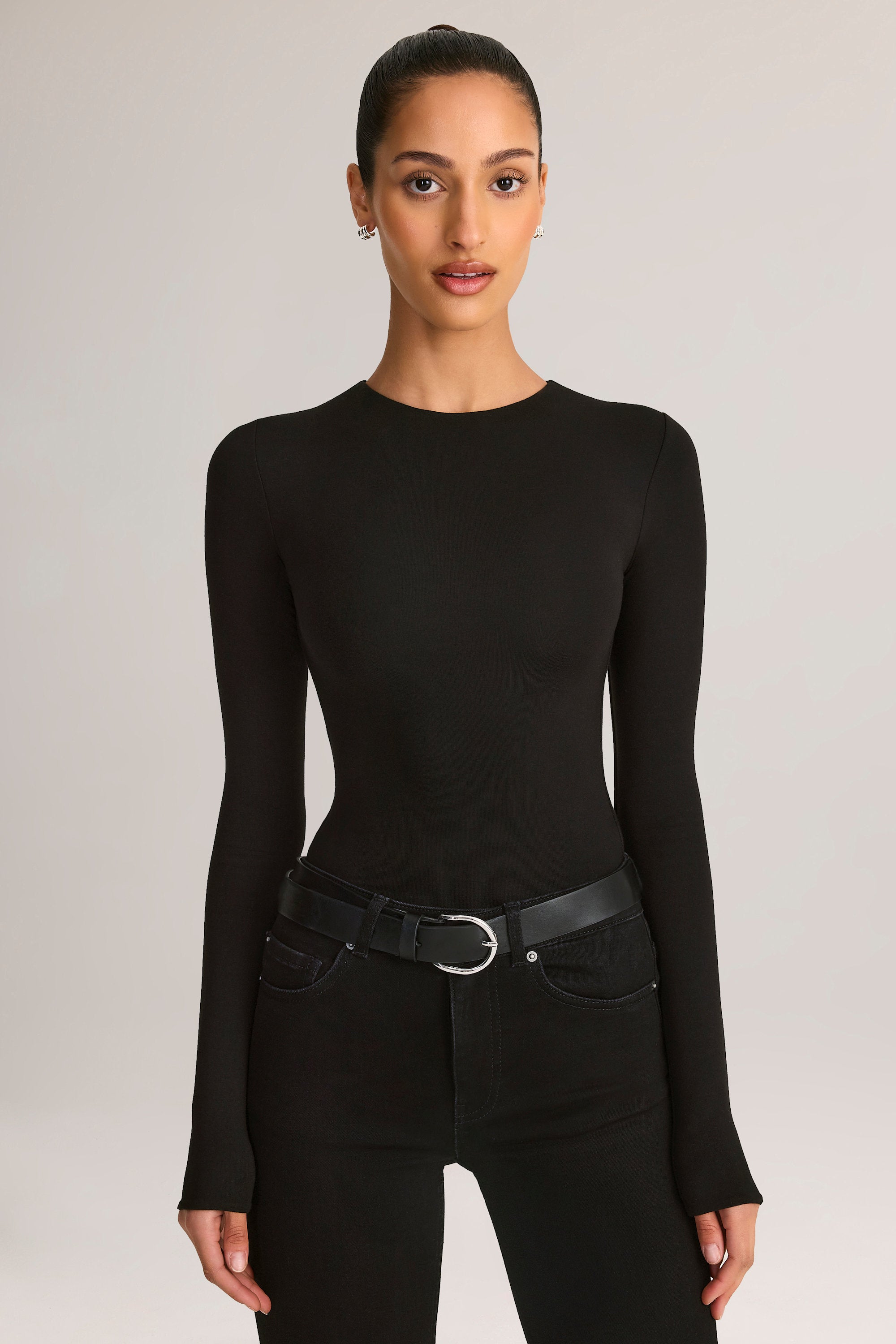Oh Polly Ziva body manches longues col rond noir modal