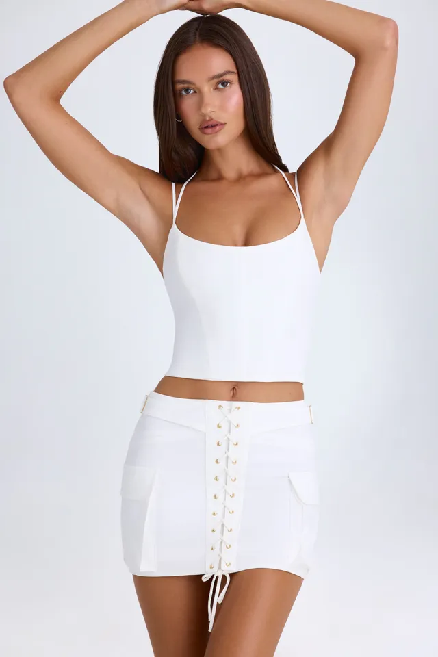 Oh Polly Mali 9414 mini jupe cargo blanche à lacets