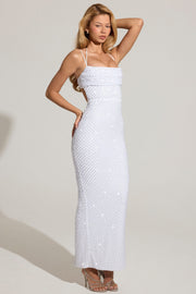 Oh Polly Constance robe maxi blanche perlée sequins