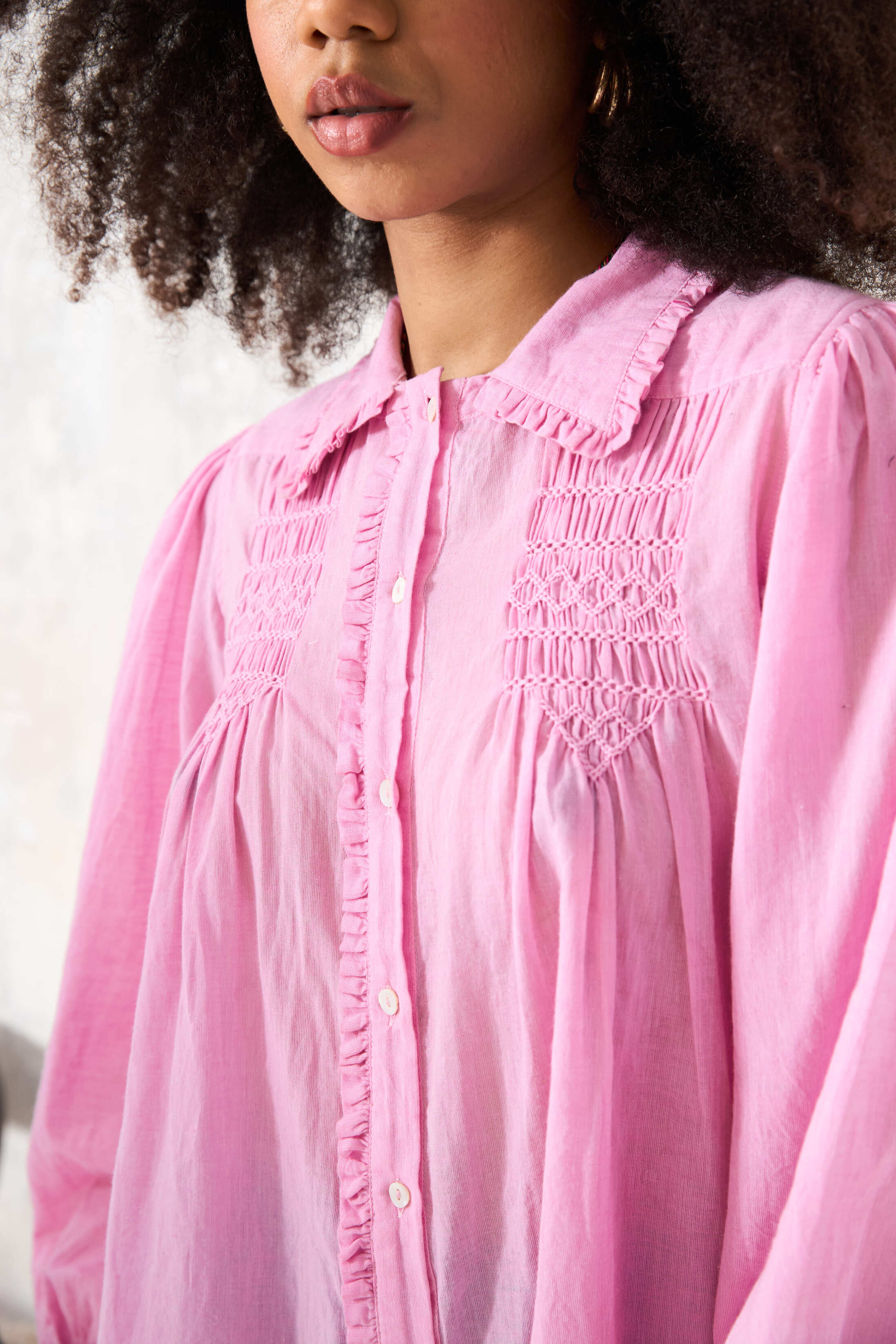 CHICOSOLEIL CANDIE chemise chambray rose col Claudine XS-XL