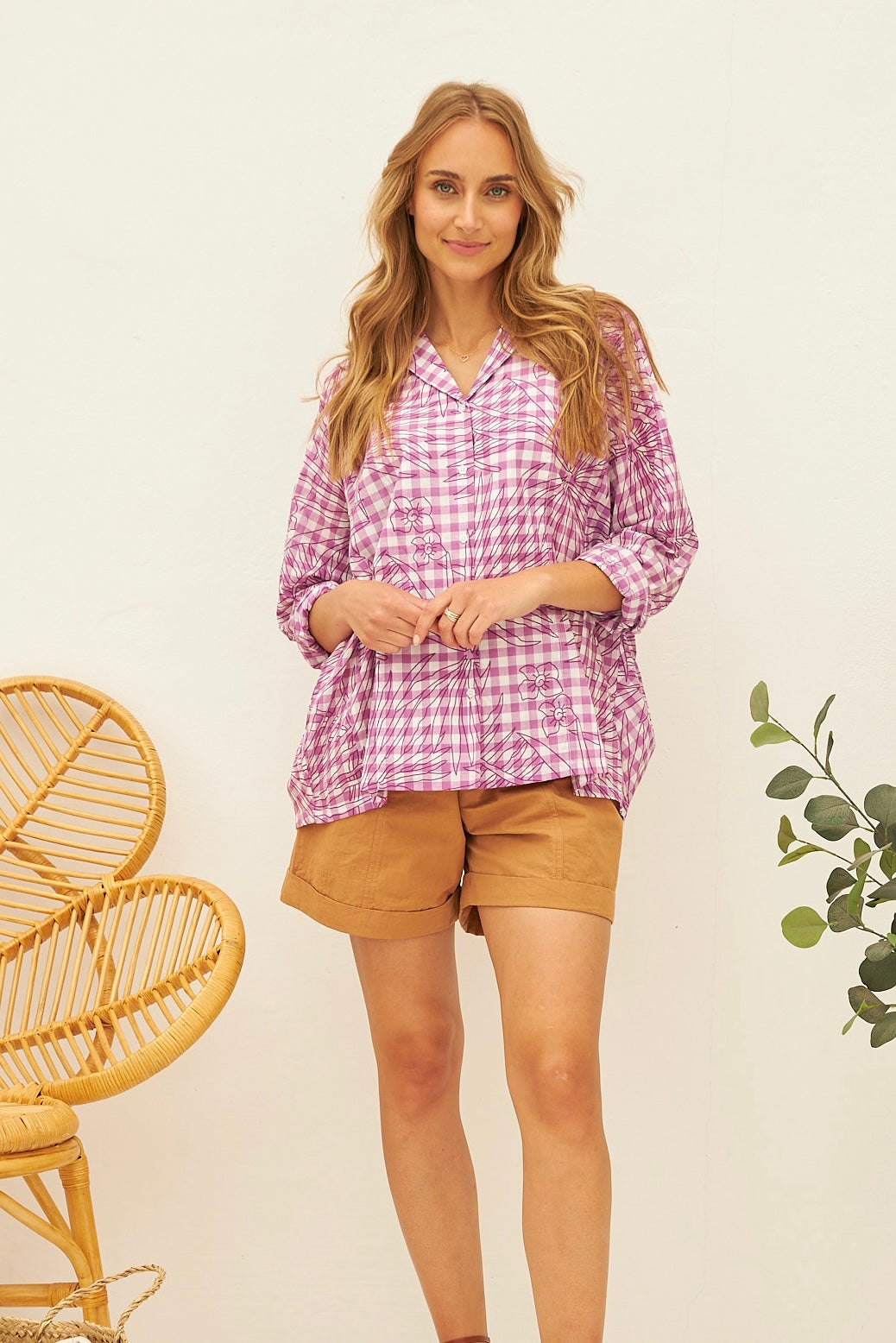 Chicosoleil Gina chemise vichy violet coton manches longues