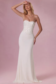 Oh Polly Melora robe bustier perle corset dos lacé longue