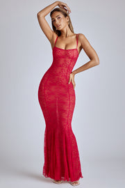 Oh Polly Dresses robe longue Marietta rouge dentelle