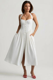 Oh Polly Orlena robe midi blanche boutonnée crêpe