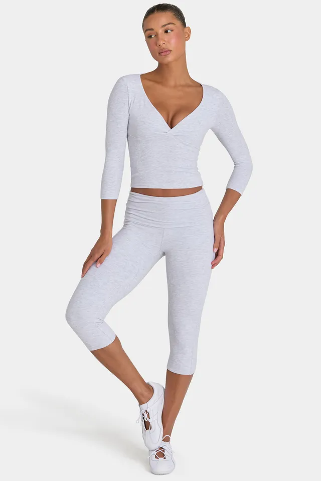 Oh Polly ButterCloud Legging Capri Gris Chiné Côtelé