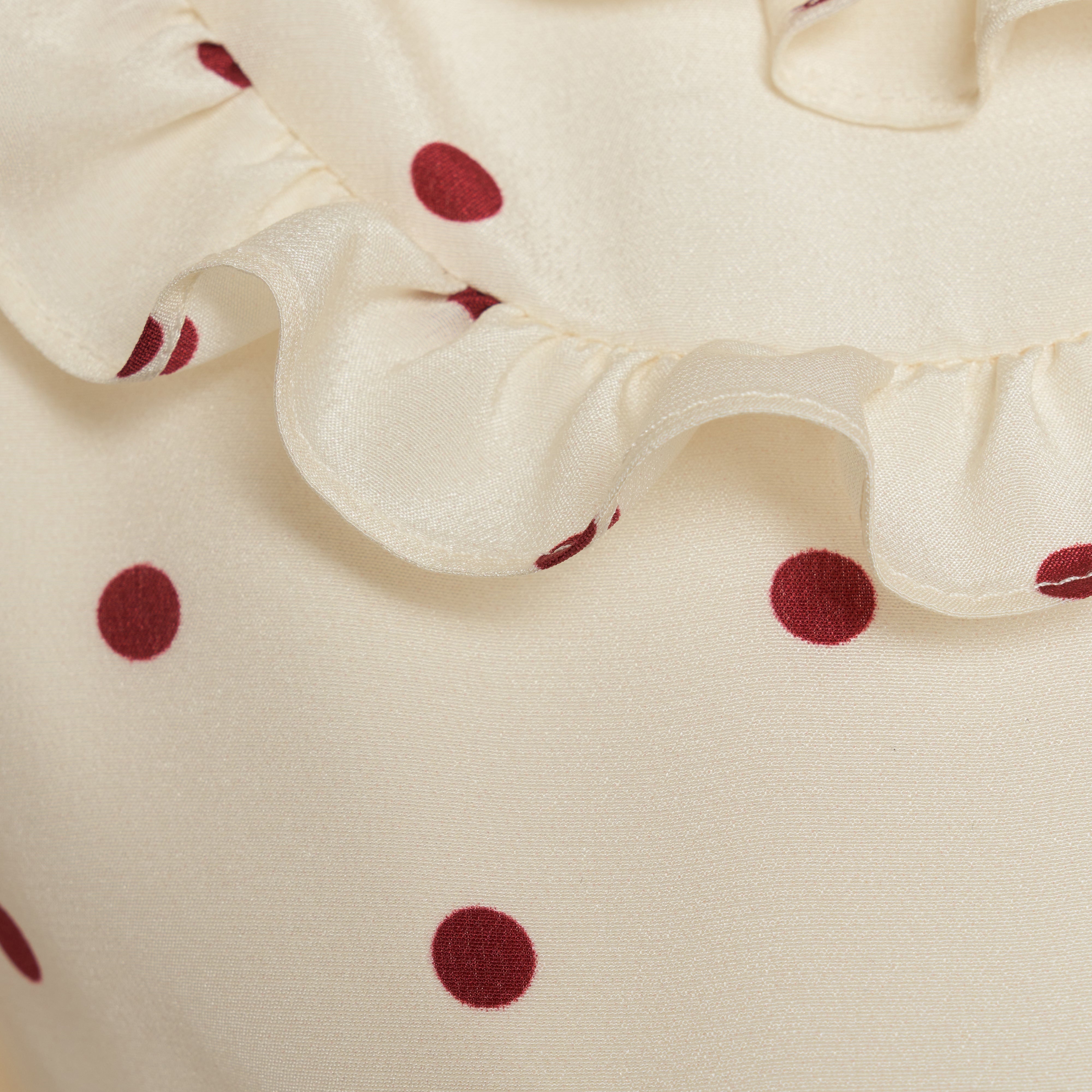 Alessandra Rich Dresses robe midi soie pois crème bordeaux
