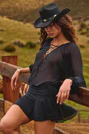 Oh Polly Dresses Avalon mini robe noire manches ballon