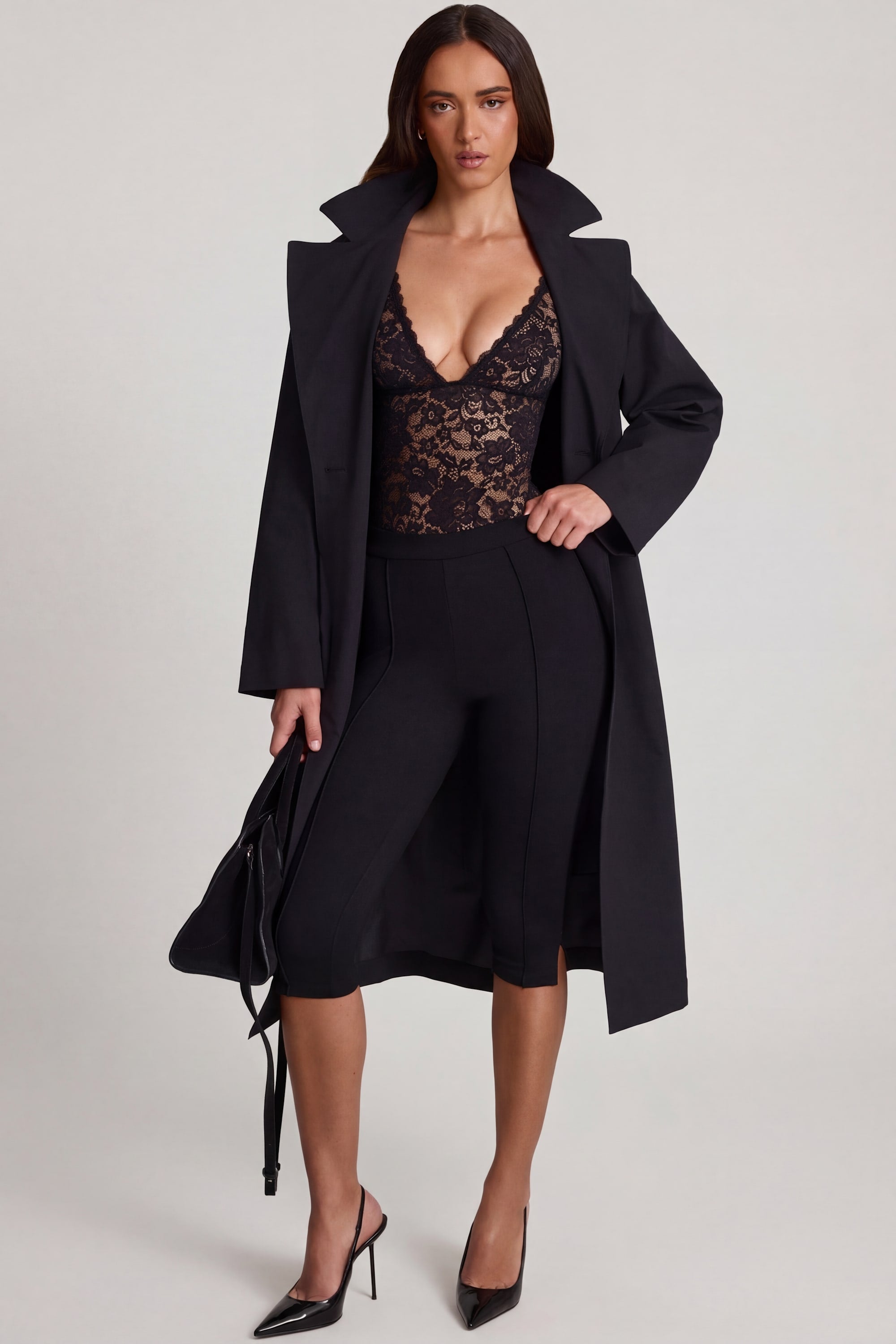 Oh Polly Zayla Body Noir Dentelle Décolleté Plongeant Échancré