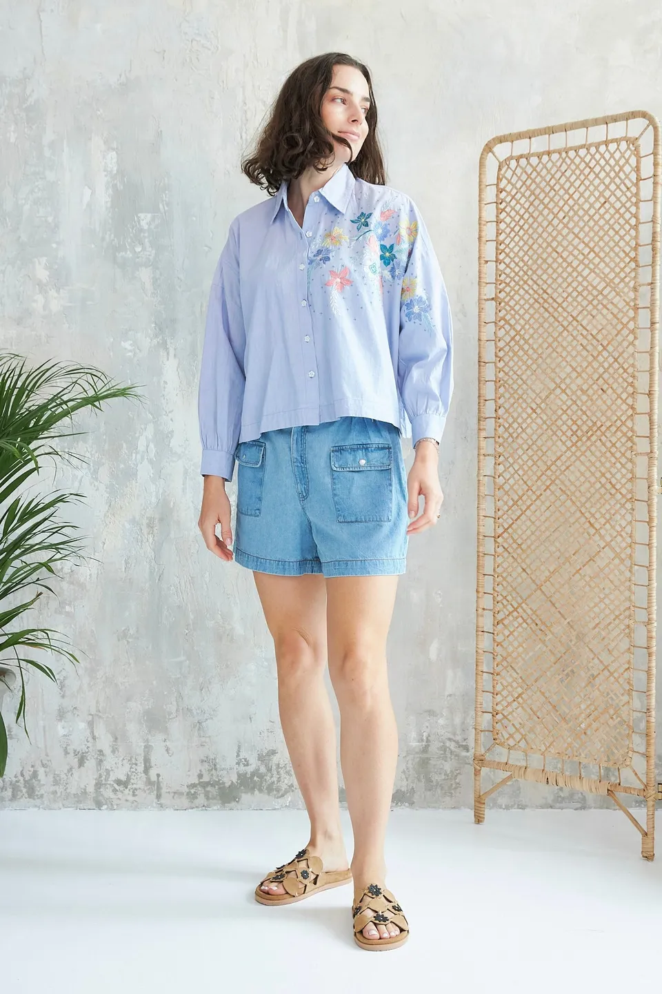 Chicosoleil Tops Chemise Mani bleu bluish brodée S