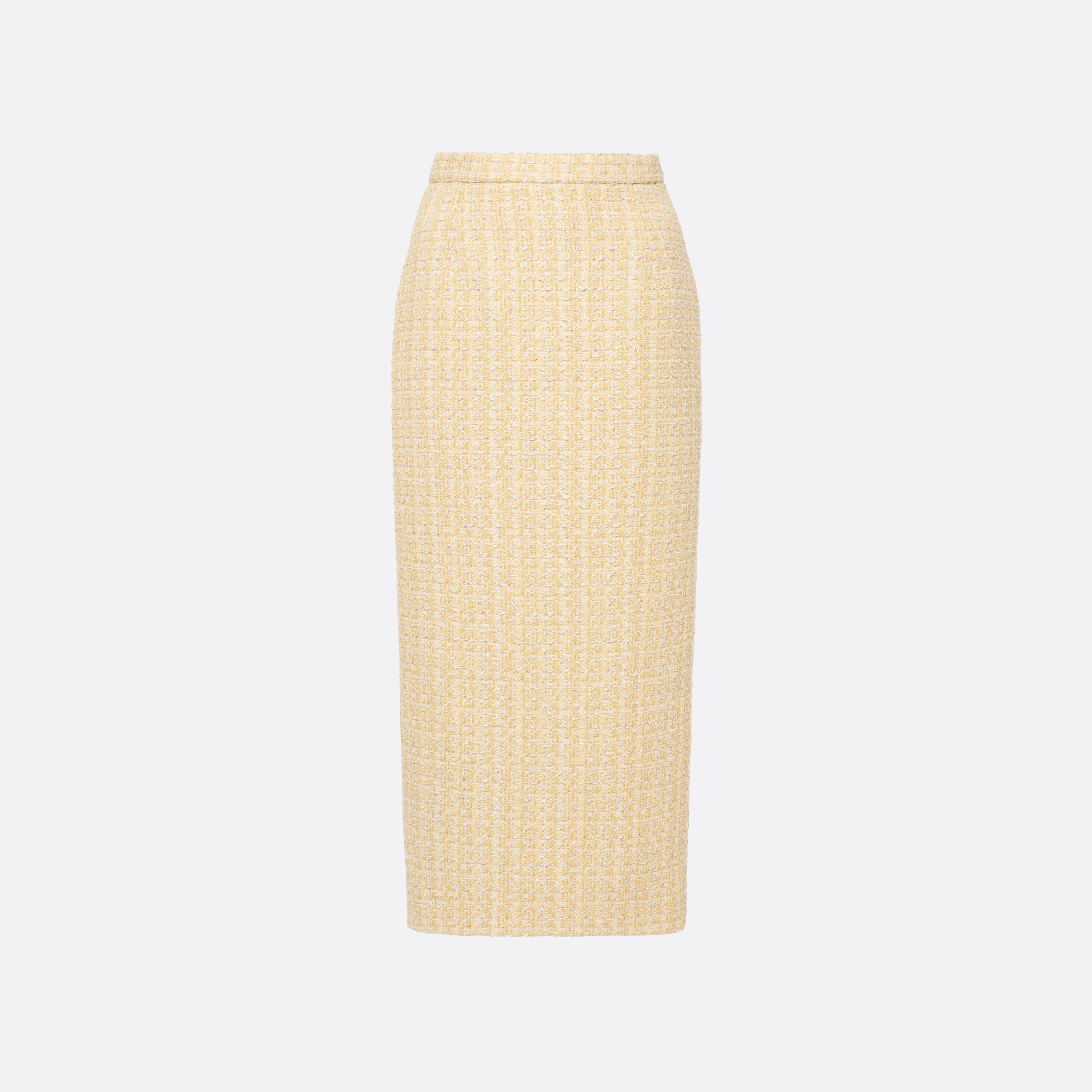 Alessandra Rich Sequin Tweed Midi Skirt jupe jaune pâle