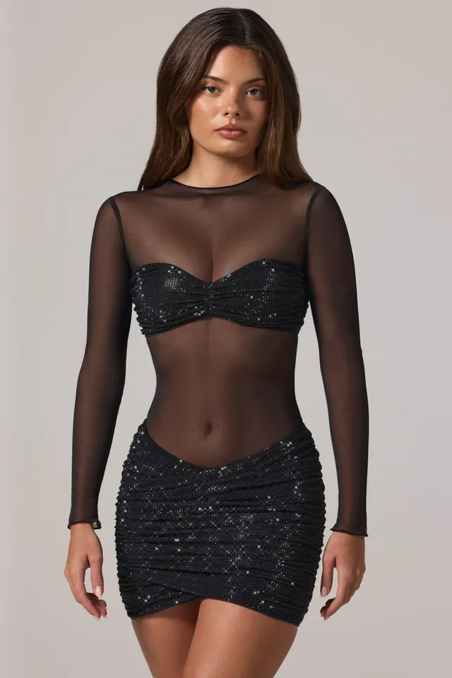 Oh Polly Embellished Noel Mini Robe Noire strass col montant
