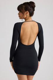 Oh Polly Circe robe mini noire manches longues jersey