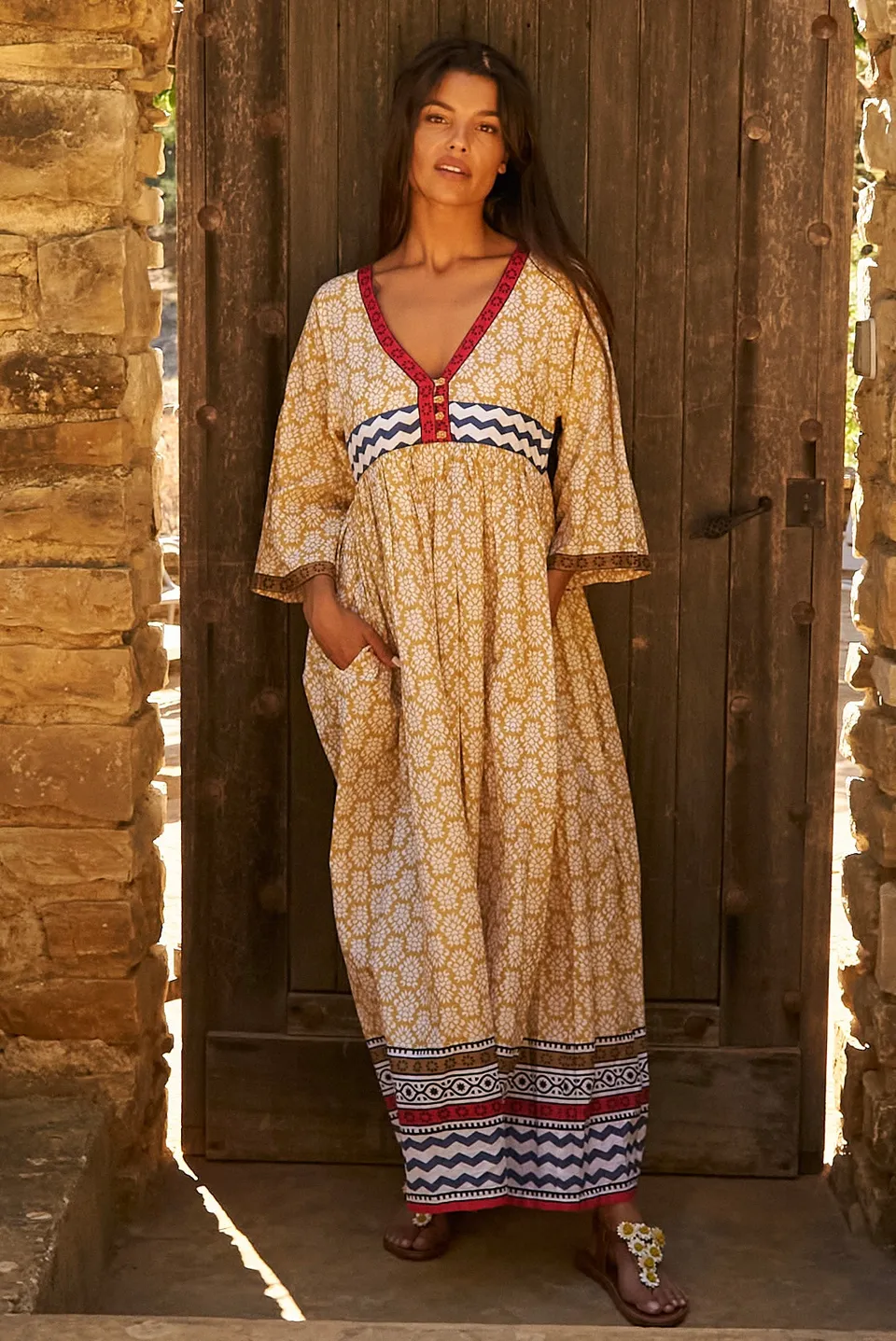 Chicosoleil Janice robe longue moutarde coton