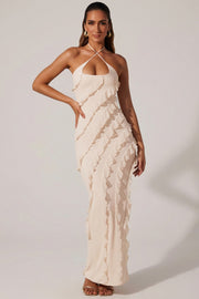 Oh Polly Calico robe longue ivoire volants fente licou