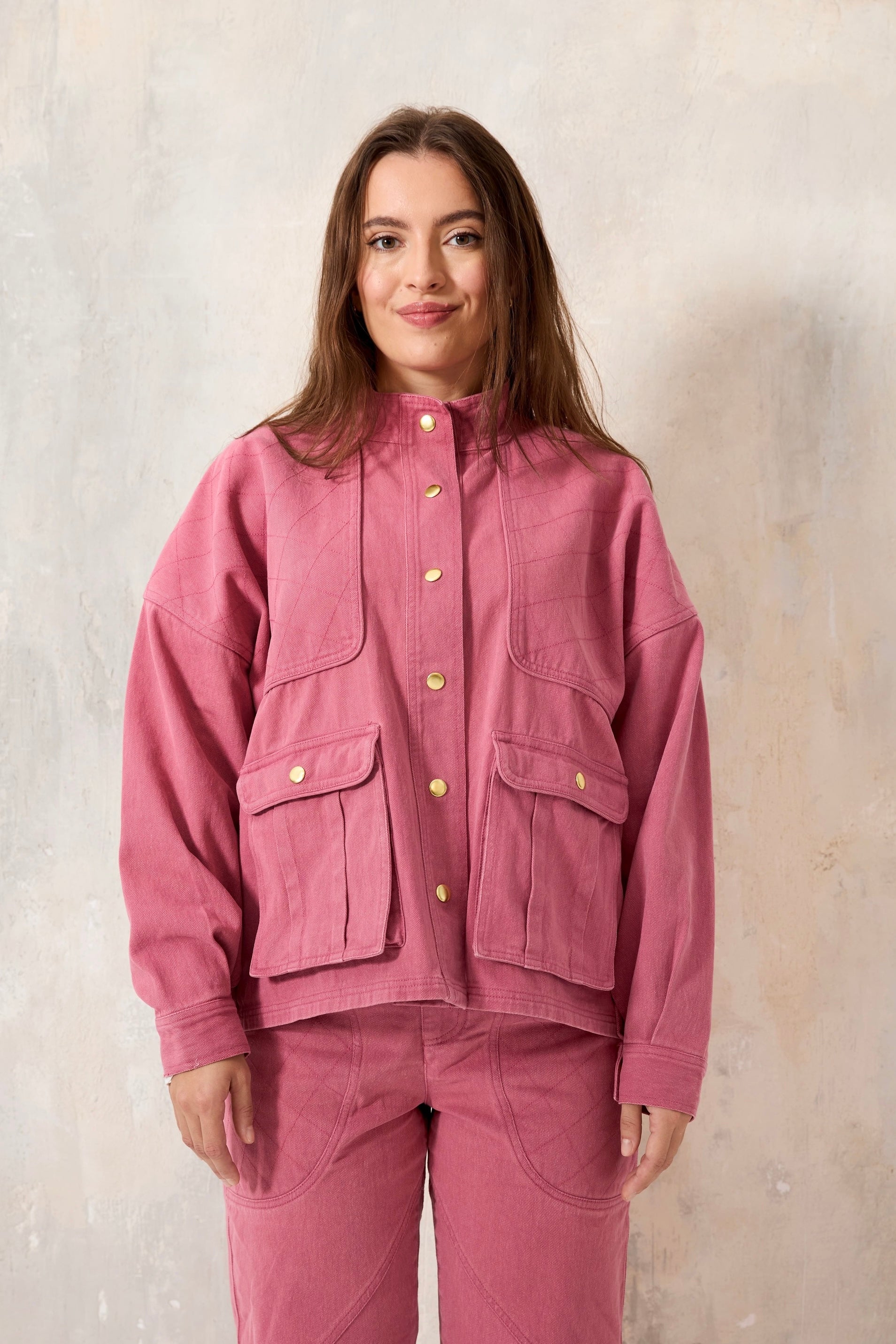 Chicosoleil Chenoa veste courte rose denim coton