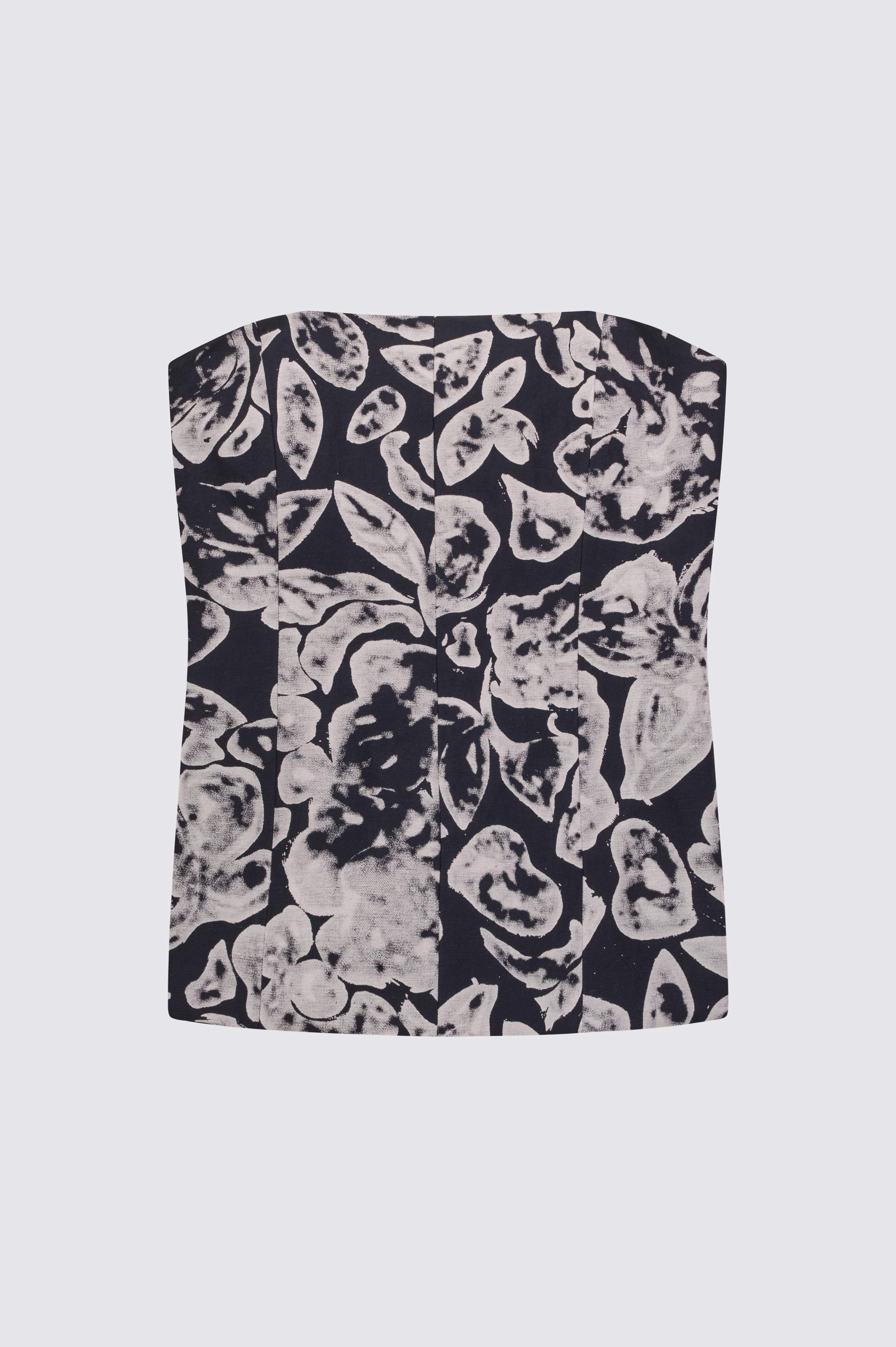 Liviana Conti Cecile top bustier notte/ecru imprimé viscose-lin