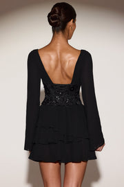 Oh Polly Reinara 15621 mini robe corset noire strass