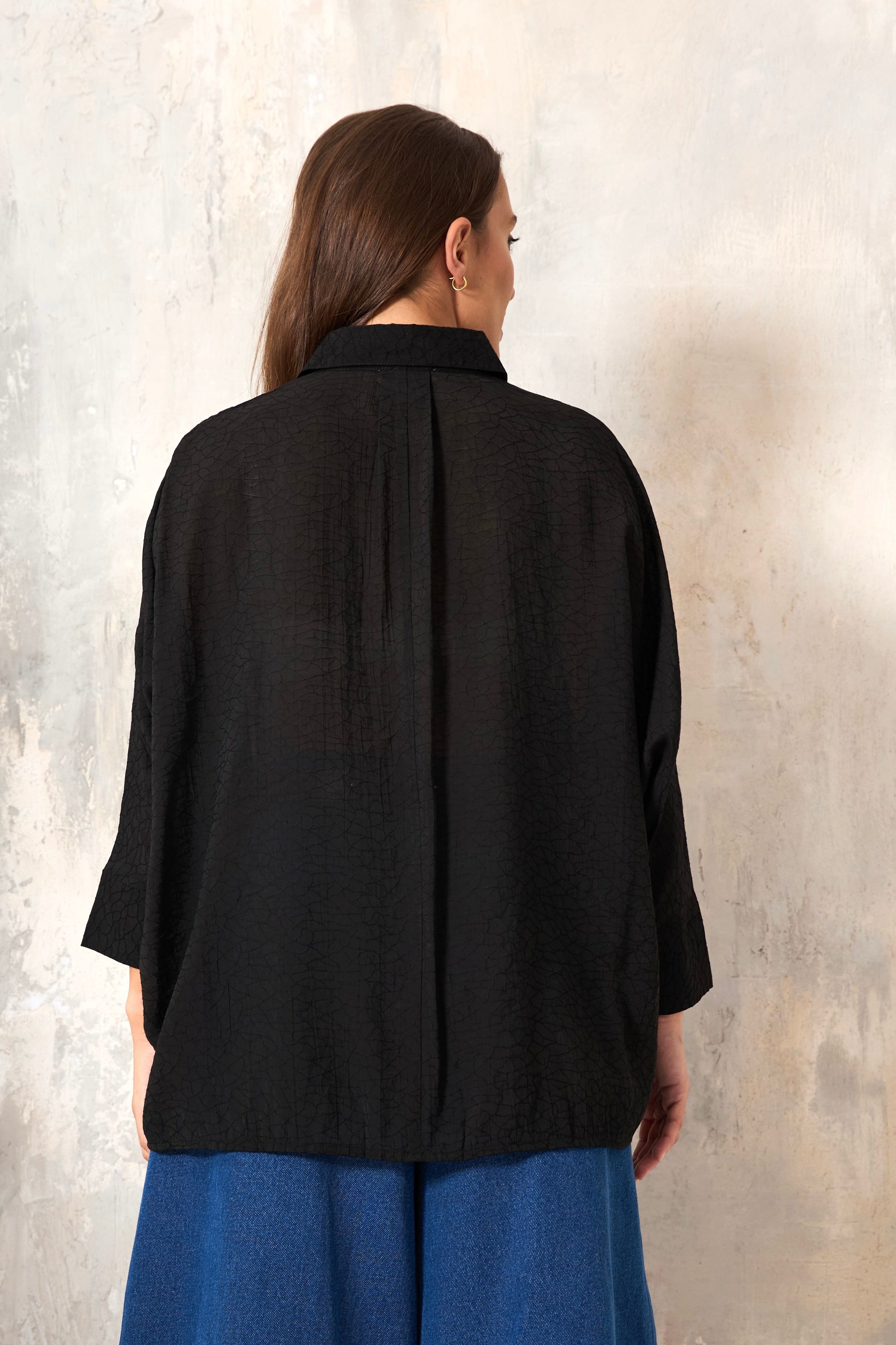 Chicosoleil Jany chemise oversize noire marbré coton