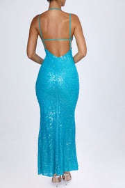 Oh Polly Embellished Joella robe maxi turquoise sequins