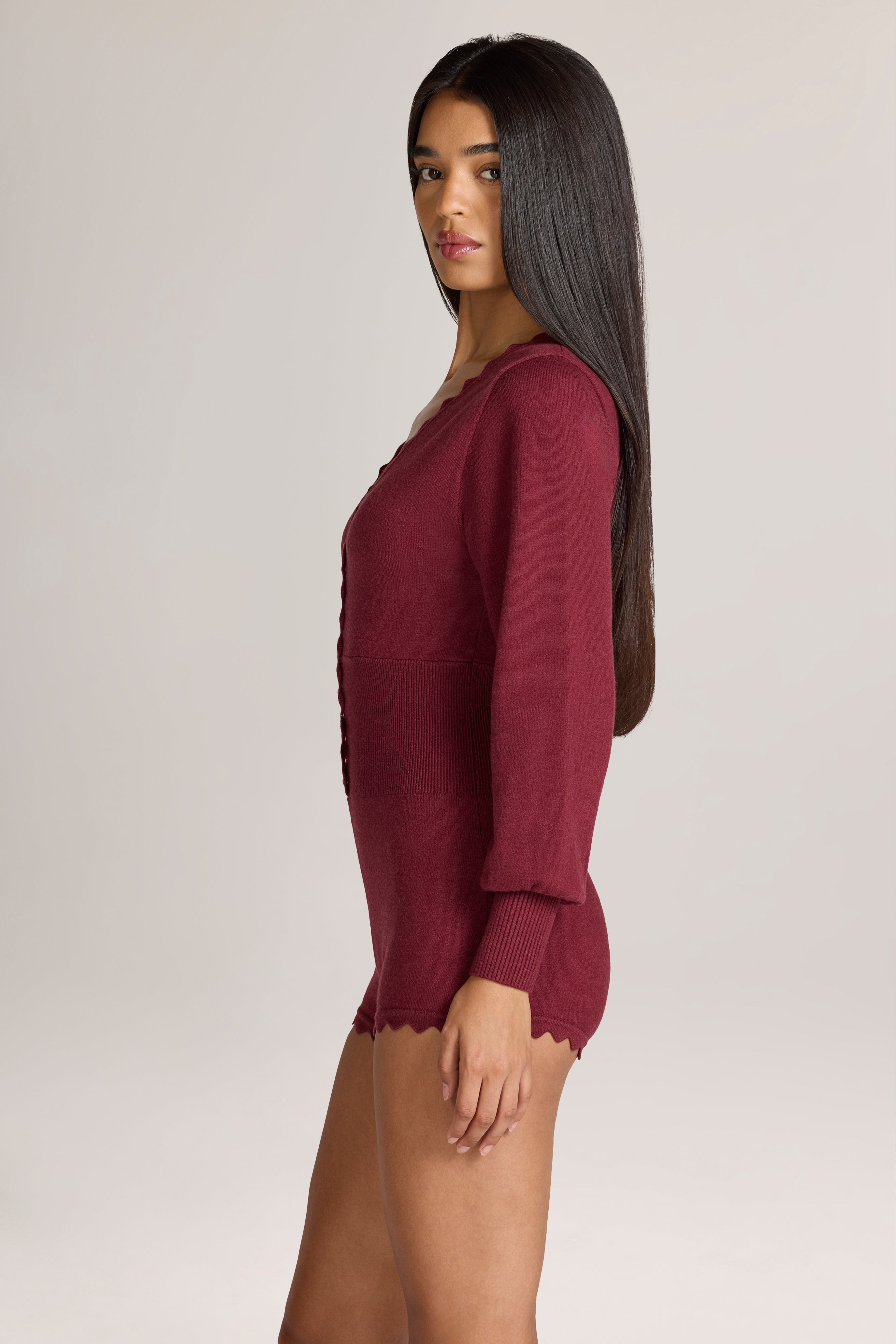 Oh Polly Myla Combishort Maille Bordeaux Manches Longues S