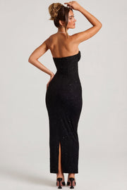 Oh Polly Palermo Robe Maxi Bustier Noire perlée