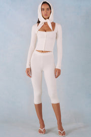Oh Polly Selene Pantalon Capri Maille Ivoire Taille Mi-Haute