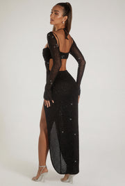 Oh Polly Champel 6139 robe maxi noire perlée