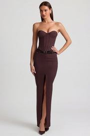 Oh Polly Liora jupe maxi marron chocolat rayée fendue