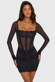 Oh Polly Olympe 16664 mini robe noire dentelle manches longues