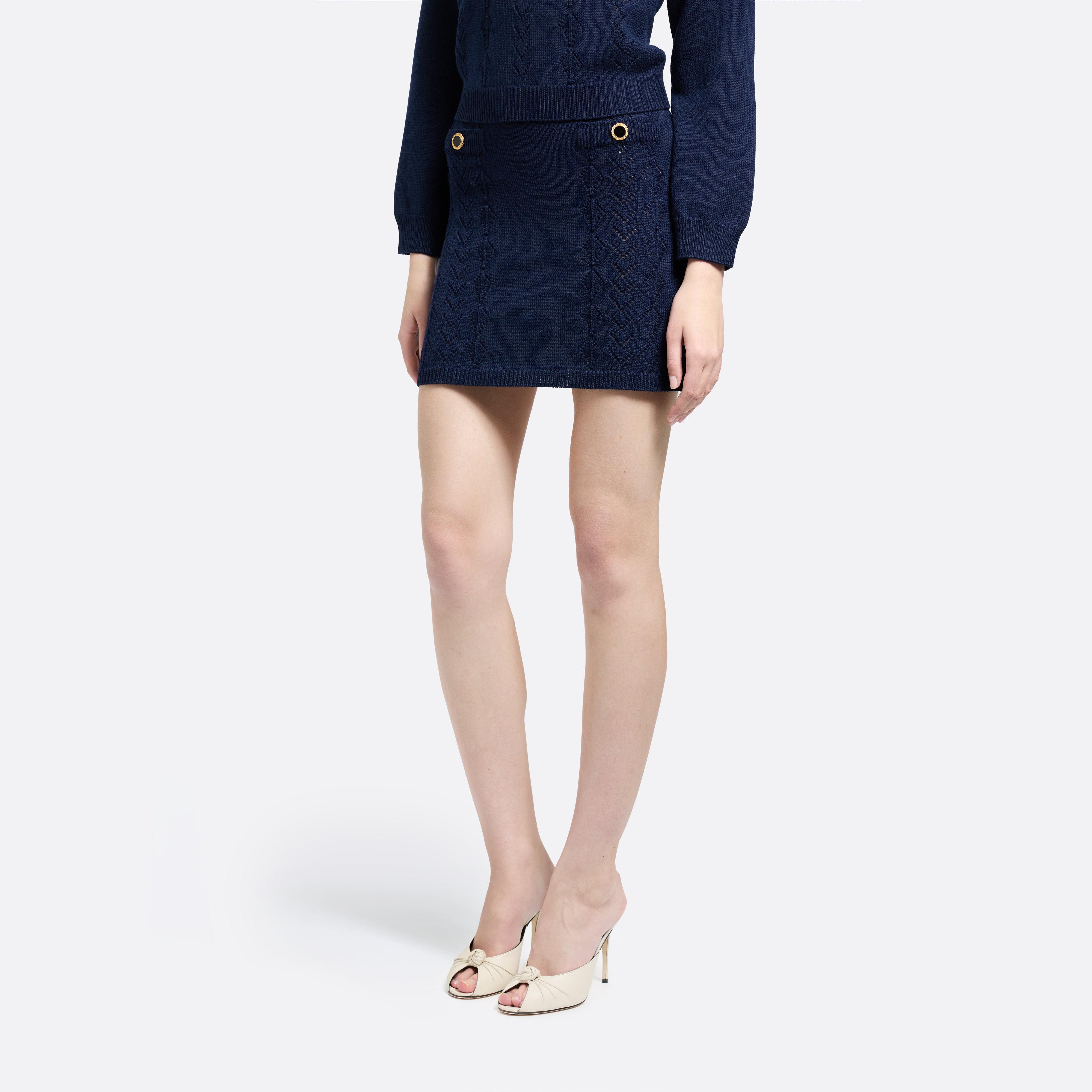Alessandra Rich Skirts mini-jupe laine mérinos bleu marine