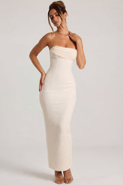 Oh Polly Palermo Robe Maxi Bustier Neige perlée