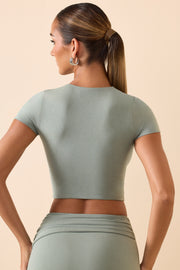Oh Polly Myaree crop top vert smoke green manches courtes