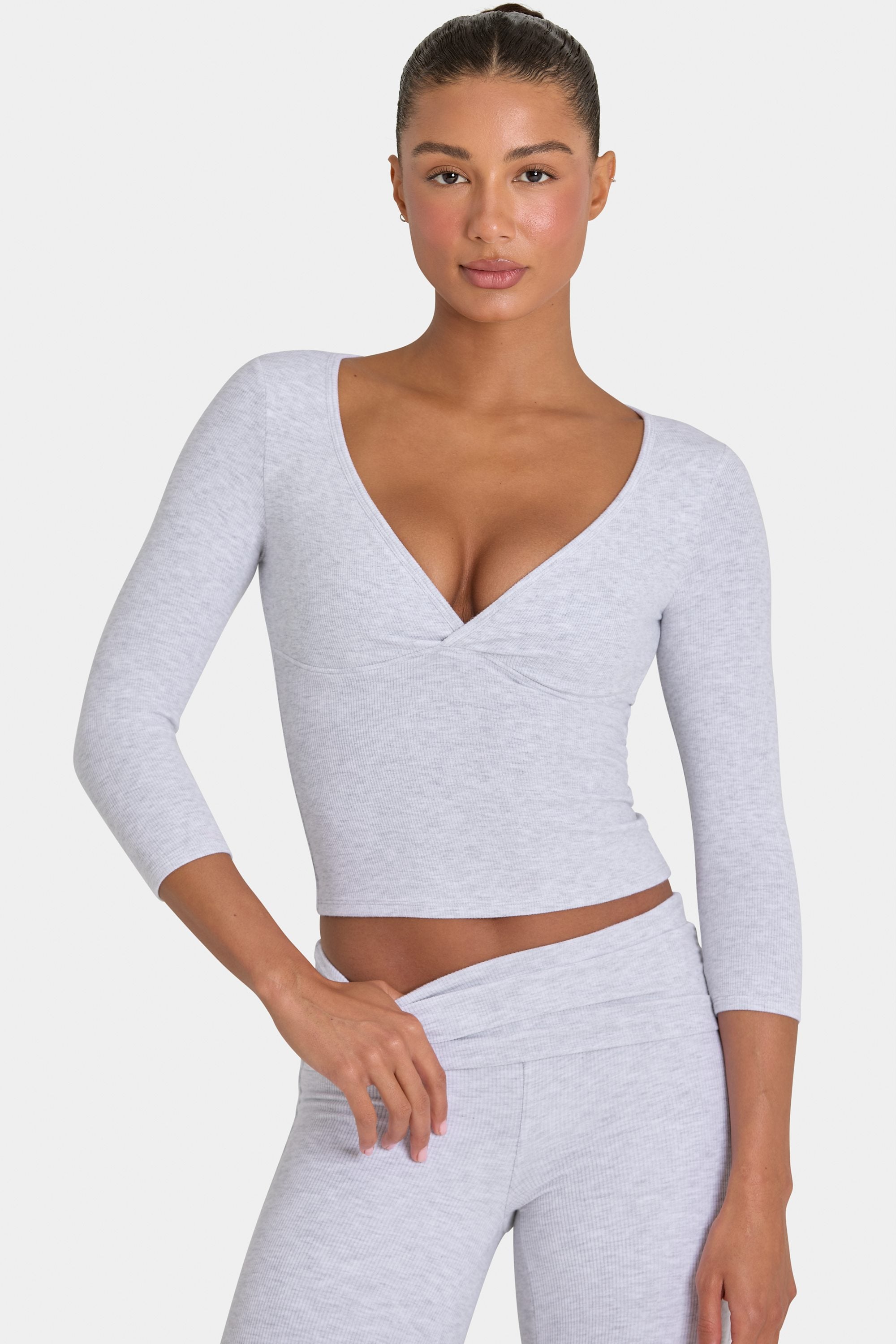 Oh Polly Tops ButterCloud 3/4 Sleeve Top haut gris marl stretch