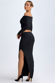 Oh Polly Carolina Maxi Jupe Noire Taille Basse Fendue