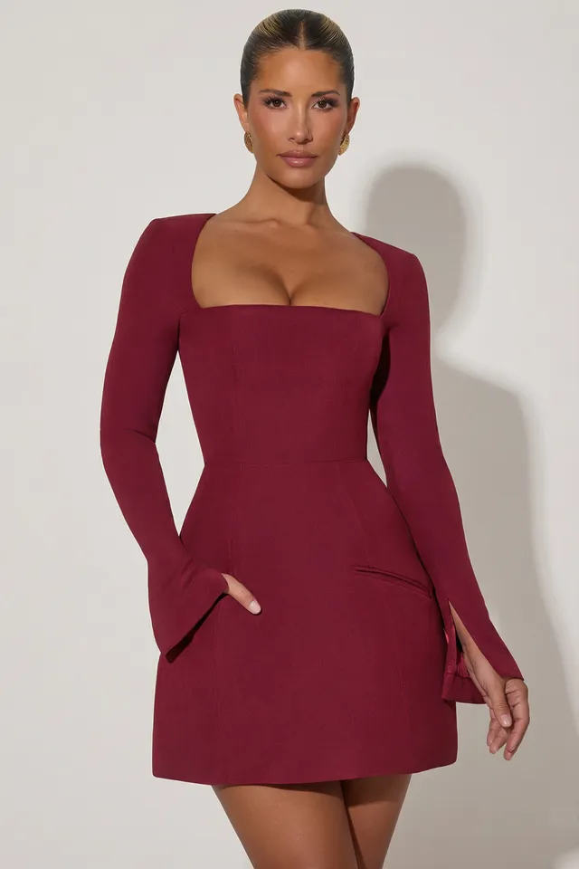 Oh Polly 11401 Robe Mini Bordeaux Col Carré Tulipe