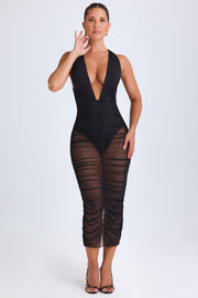 Oh Polly Safira robe midaxi noire décolleté ruchée