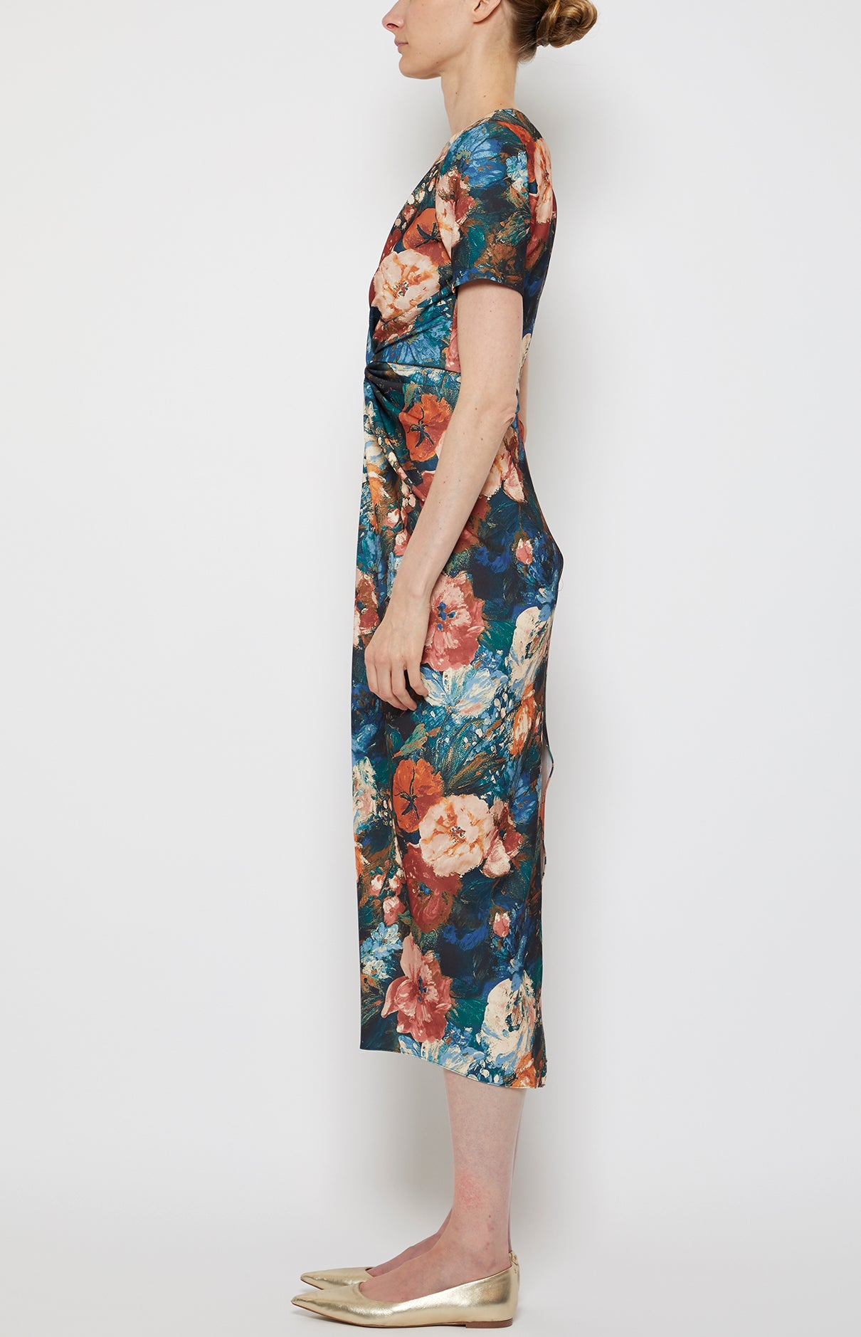 Prabal Gurung Twist Front Short Sleeve robe midi fleur verte