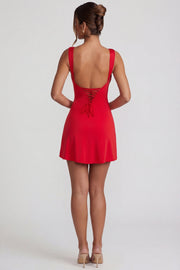Oh Polly Violetta robe mini rouge dos lacé jersey