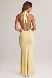 Oh Polly Hallie Modal Halterneck Robe longue citron 150 cm dos nu