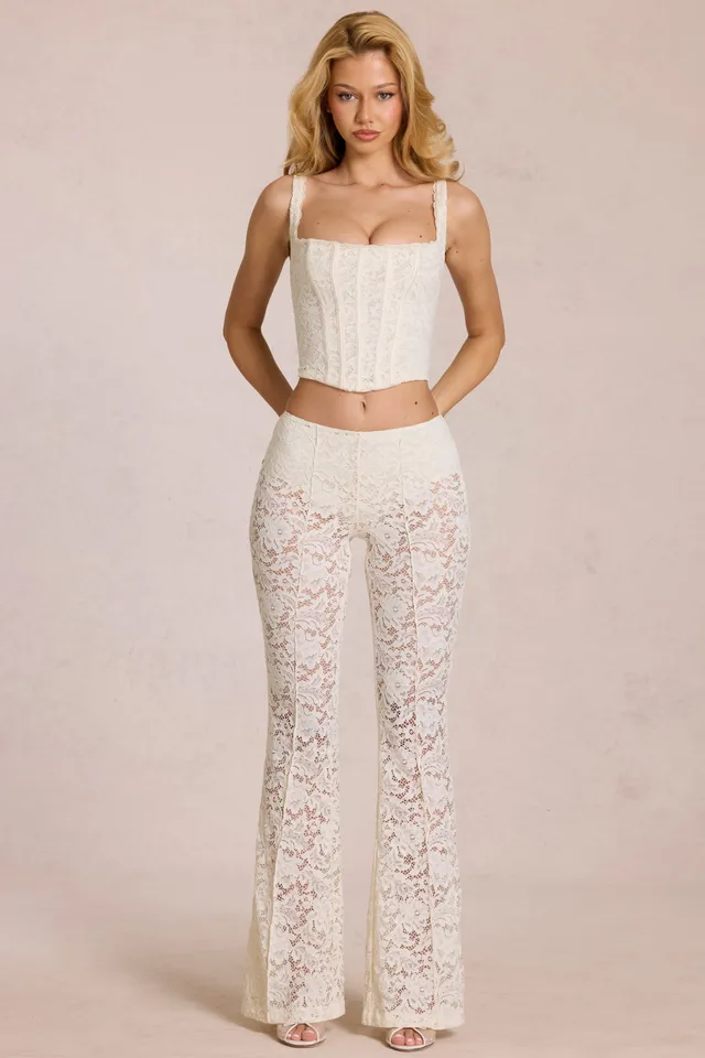 Oh Polly Calista pantalon dentelle flare perle mi-haute
