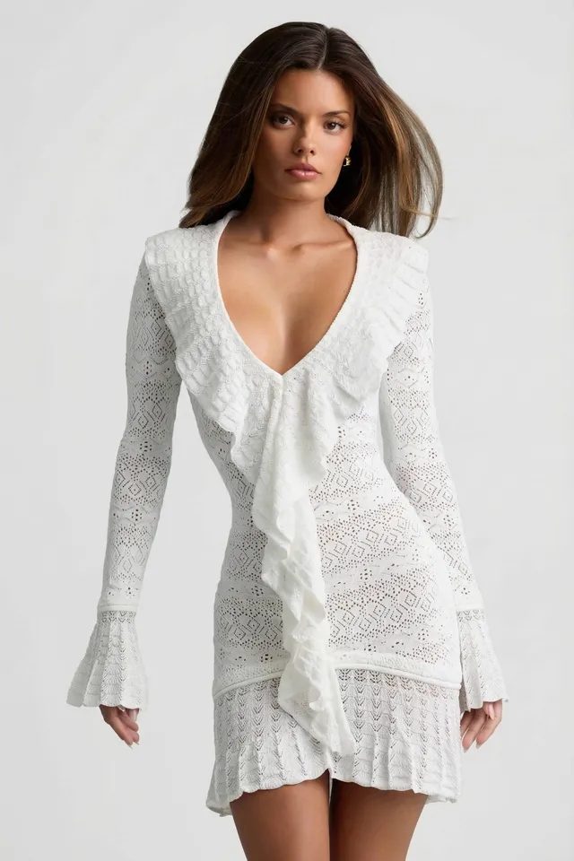 Oh Polly Dresses Jolessa mini robe coconut pointelle volants