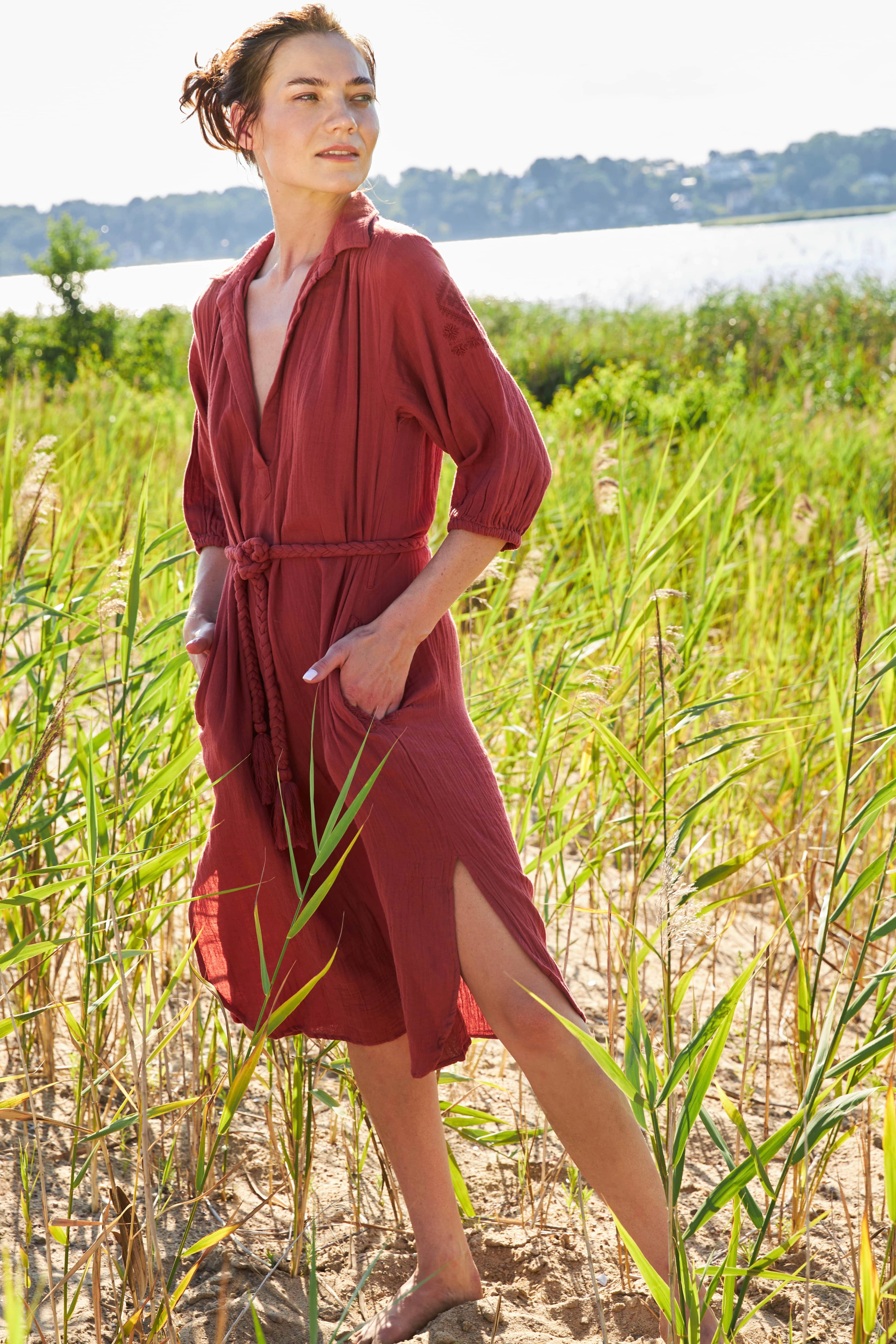Chicosoleil Sheri robe midi brique gaze de coton