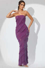 Oh Polly Dulce robe maxi bustier prune volants strass