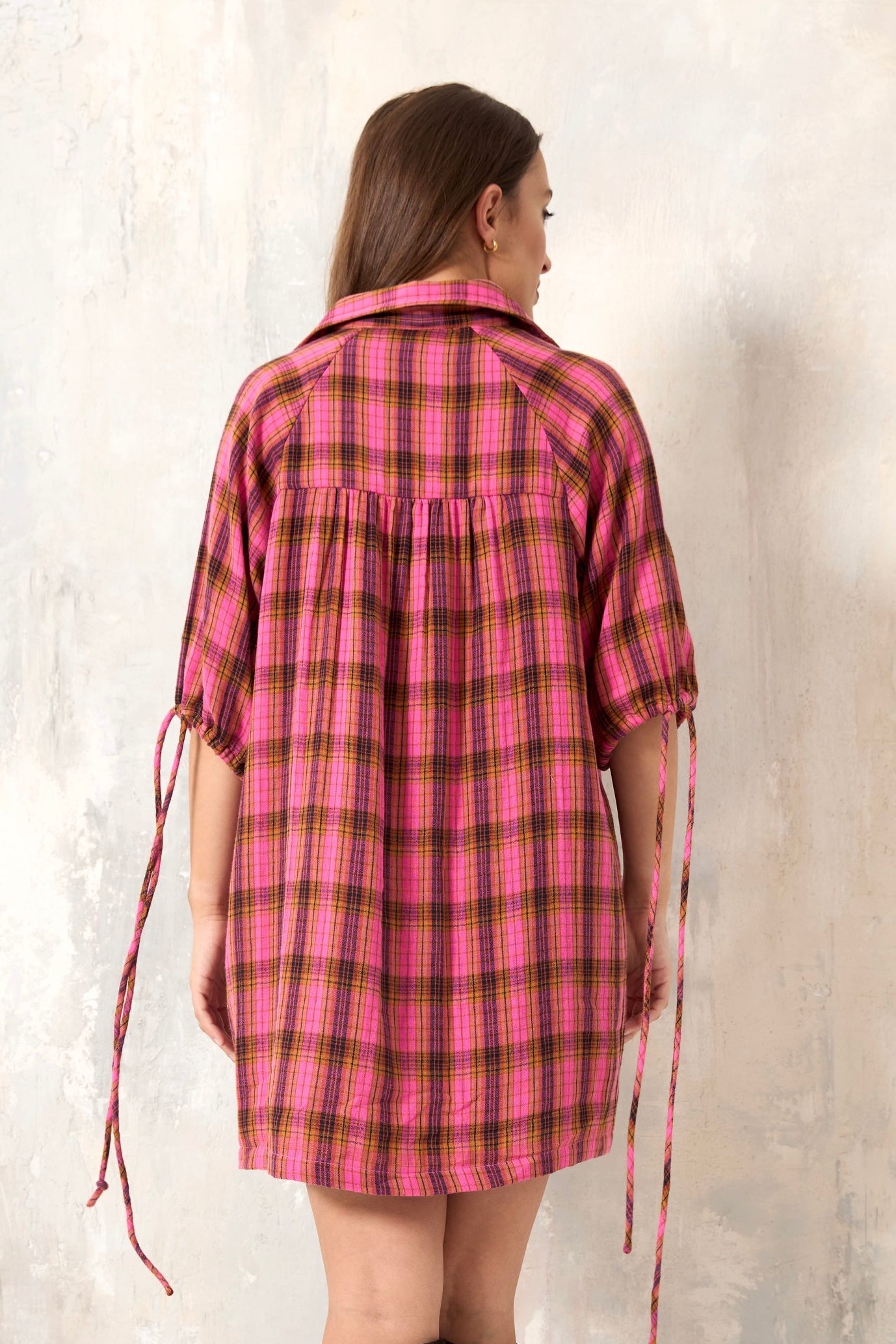 Chicosoleil Robes Mitzu robe courte pink check coton chemise