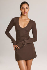 Oh Polly Dresses Iskra robe mini marron modal col V
